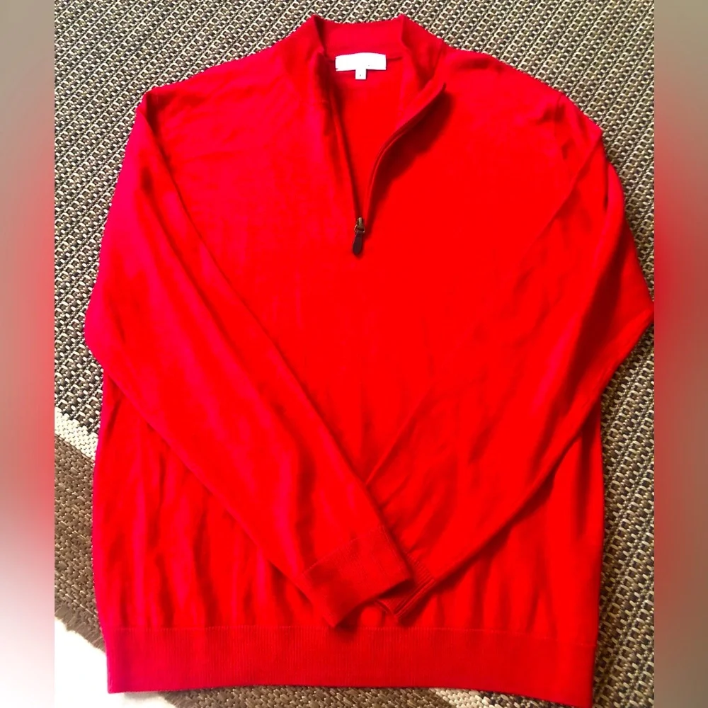 ♦️Turnbury Extra Fine Merino Wool 1/4 Zip Pullover Red Sweater